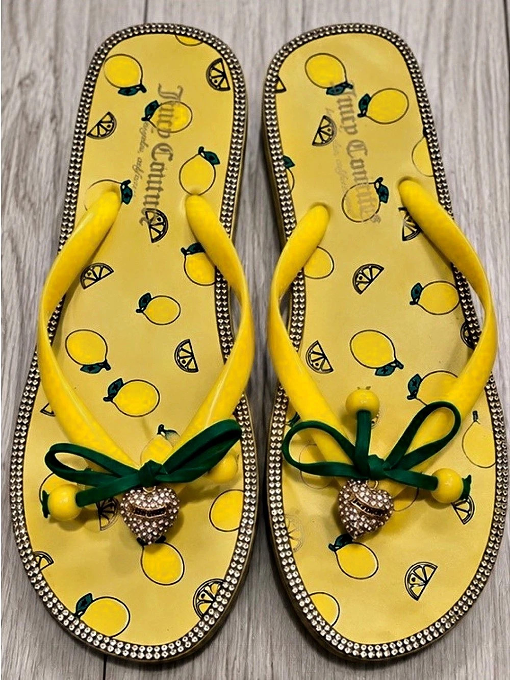 Juicy Couture Lemon Print Rhinestone Flip Flops